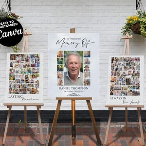 Editable Funeral Photo Collage Sign Set Templates, Funeral Welcome Sign Template, Celebration of Life In Loving Memory, Memorial Poster Size