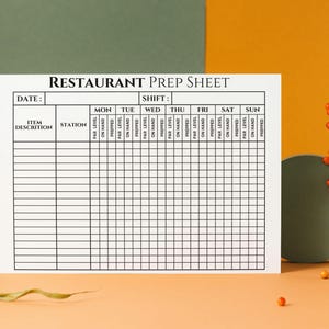 Restaurant Prep Sheet Printable, Food Prep Chart, Food Prep Sheet ...