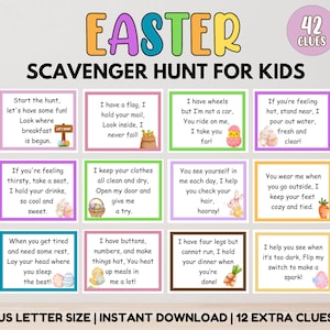Kids Easter Scavenger Hunt Printable, Indoor Outdoor Easter Game, Treasure Hunt Clues, Easter Hunt Clues, Easter Egg Hunt, Kids Easter