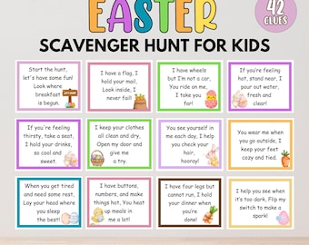 Kids Easter Scavenger Hunt Printable, Indoor Outdoor Easter Game, Treasure Hunt Clues, Easter Hunt Clues, Easter Egg Hunt, Kids Easter