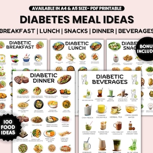 Idee per pasti per diabetici stampabili, tabella alimentare per diabetici, foglio dietetico per diabetici, piano alimentare per diabetici, lista della spesa, elenco di alimenti per diabetici, pianificatore di pasti