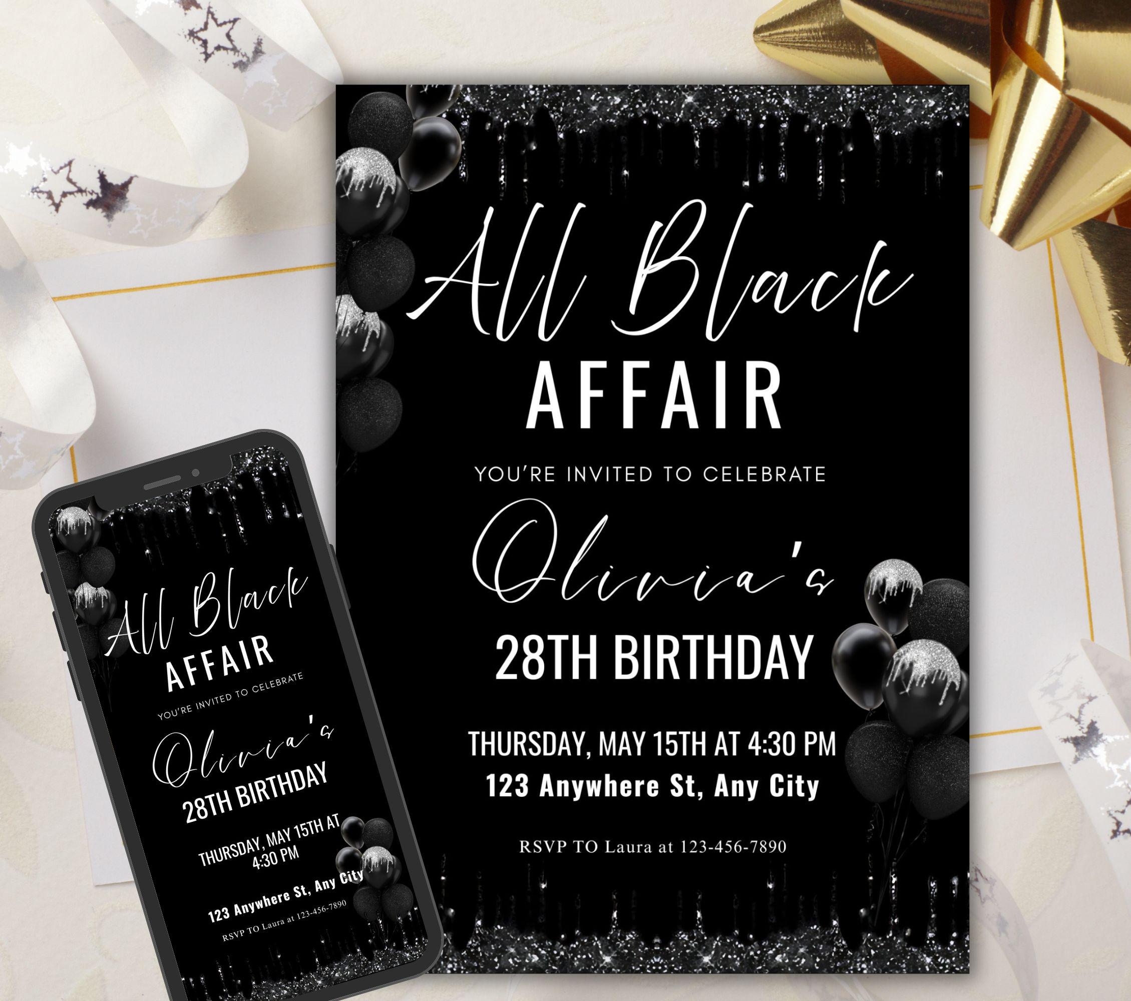 Editable All Black Affair Invitation Template, All Black Party