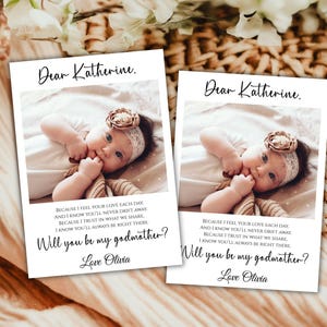 Plantilla de tarjeta de propuesta de "¿Serás mi madrina?", Tarjeta de propuesta de "¿Serás mis padrinos?", Tarjeta de padrino con foto minimalista imprimible, Moderna
