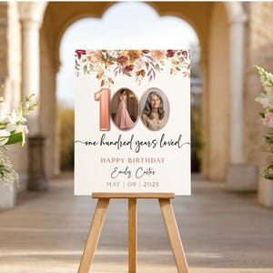 100 Years Loved Photo Welcome Sign template, Floral 100th Welcome Sign with Photo, 100th Birthday Welcome Sign, 100th Birthday Decoration