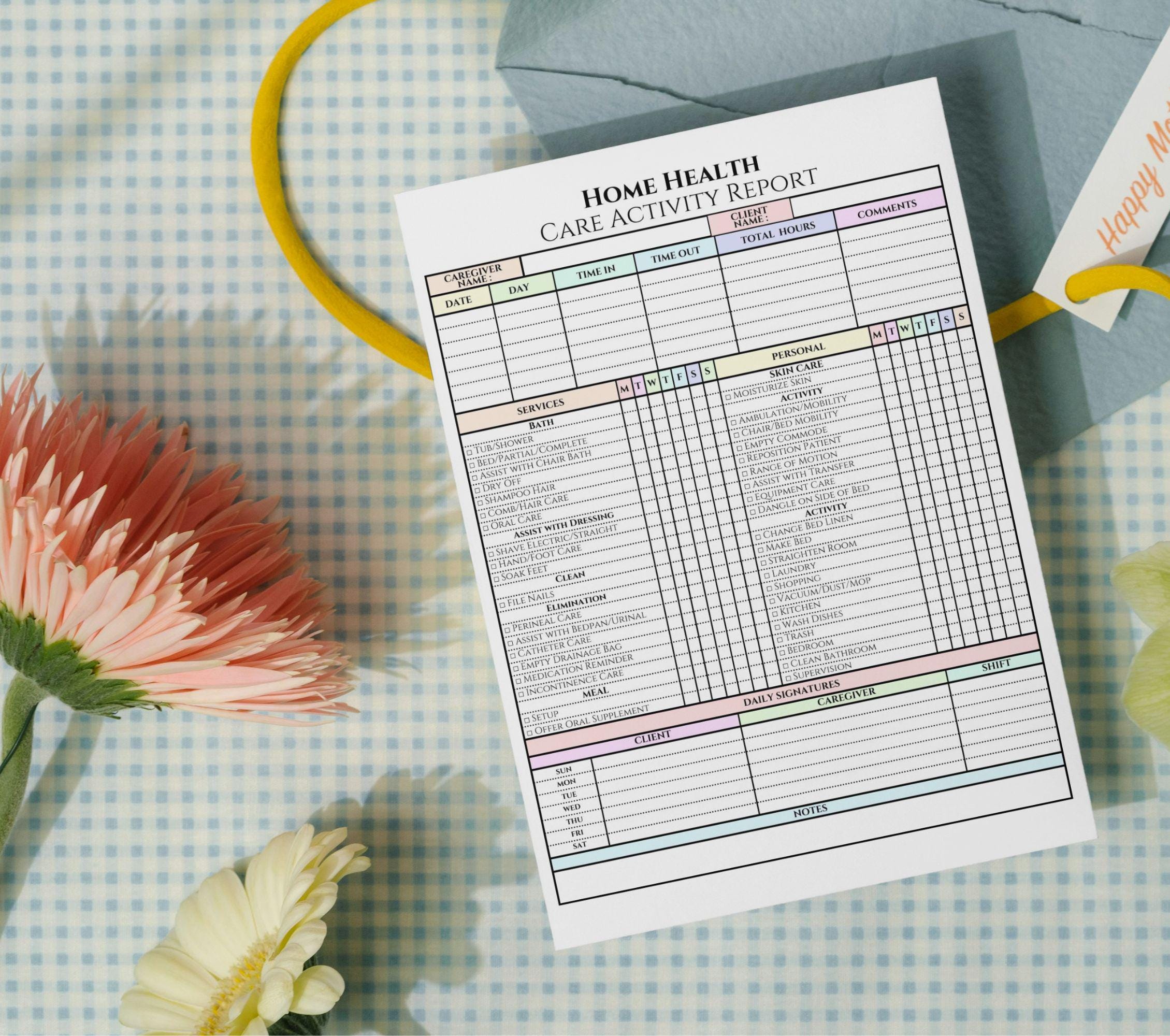 Printable Home Health Caregiver Activity Report, Elder Care Checklist ...