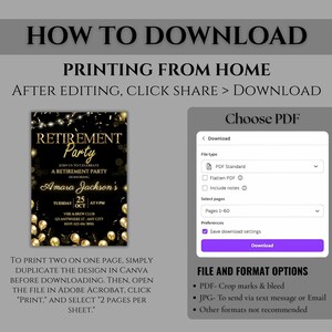 Retirement Party Invitation Template, Editable Retirement Dinner Elegant Black White Gold Sparkle Glitter, Retirement Party It's a Surprise image 7