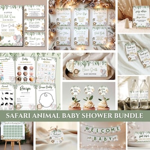 Safari-Tier-Babyparty-Einladungs-Bündel, geschlechtsneutral, kleine König-Babyparty-Einladung, Dschungel-wilde Tier-Babyparty-Einladung