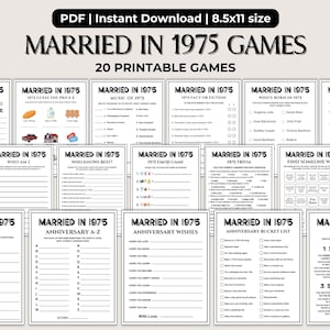 50th Anniversary Printable Games Bundle, Fun 50th Wedding Anniversary Games, Married in 1975 Games, Party Games, Adult Games, 1975 Trivia