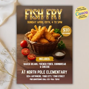 Editable Fish Fry Fundraiser Flyer Template, Fish Fry fundraiser invitation, Fish Fry Plate, Fish Fry Cookout, Fried Fish, Fish Sale Flyer,