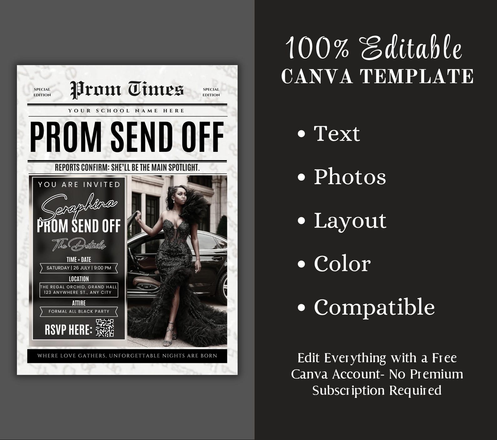 Editable Prom Send off Flyer Newspaper Template, DIY Graduation ...