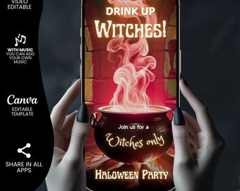 Drink up Witches Halloween Video Invitation, Editable Bad Witches Only Invitation, Halloween Girls Night Invitation, Ghouls Night Invite