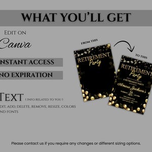 Retirement Party Invitation Template, Editable Retirement Dinner Elegant Black White Gold Sparkle Glitter, Retirement Party It's a Surprise image 8
