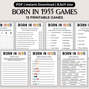 1955 Birthday Party Games Bundle Printable, Born in 1955,70th Birthday Games, 1955 Birthday, Born in 1955 Birthday Games, 1955 Trivia