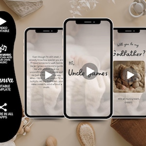 Modello video modificabile per la proposta "Sarai il mio padrino", modello per la proposta di battesimo con foto stampabile, proposta di battesimo moderna, padrino