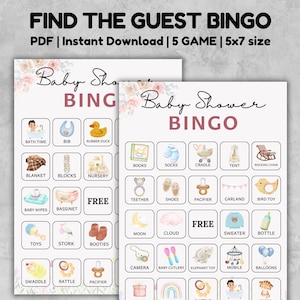 Baby Shower Bingo Game, Unique Prefilled Baby Bingo Game Cards, Baby Gift Bingo Cards, Floral Baby Shower Bingo Game, Minimalist Baby Bingo