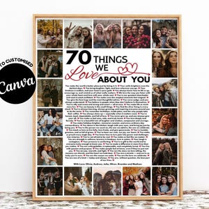 70 Reasons We Love You Custom Photo Collage Template, Fully Editable Template Mom&#39;s 70th Anniversary, 70 Things About Dad Birthday, BD Decor