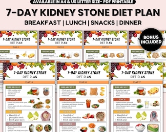 Kidney Stone 7-Day Diet Plan Printable, Low Oxalate Foods, Renal Diet Recipes Breakfast, Lunch, Snacks and Dinner, Kidney Disease Diet Plan