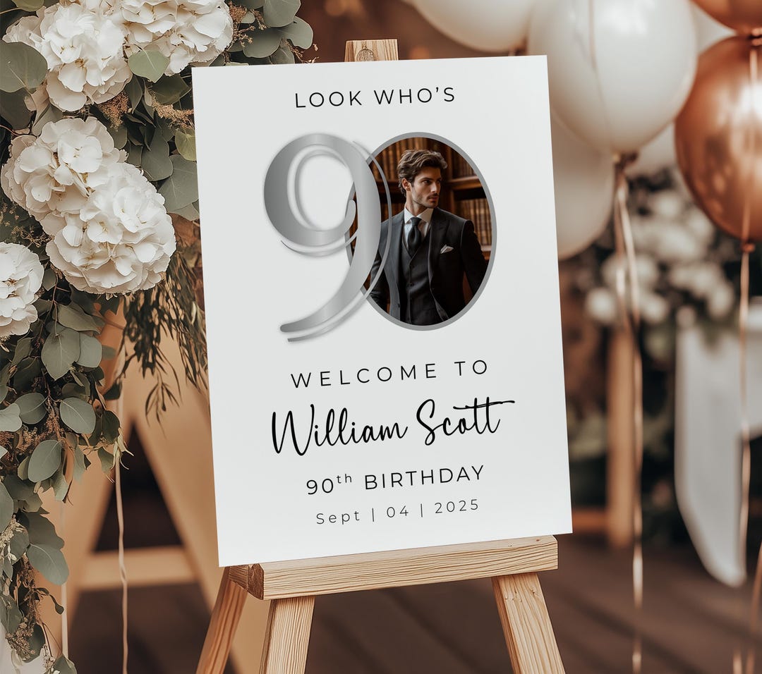 Editable Surprise 90th Birthday Photo Welcome Sign, Digital Men or ...