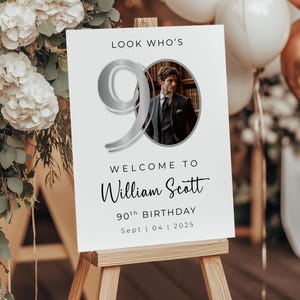 Editable Surprise 90th Birthday Photo Welcome Sign, Digital Men or Women Photo Birthday, Birthday Welcome Sign, printable welcome si