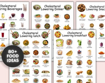 Ideas de alimentos para bajar el colesterol, plan de comidas para bajar el colesterol, lista de compras para bajar el colesterol, planificador de comidas para bajar el colesterol, dieta para bajar el colesterol