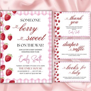 Berry Sweet Baby Shower template Set, Berry Sweet Baby Shower Blush Berry, Editable Berry Sweet Invitation, Strawberry Baby Shower Invite