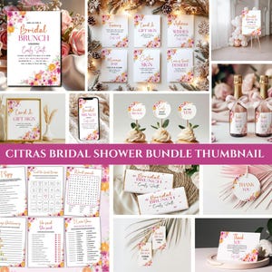 Editable Citrus Bridal Shower Bundle, Main Squeeze Bridal Shower Invitation, Floral Pink Oranges Citrus Bridal Bundle, Bridal Shower Games