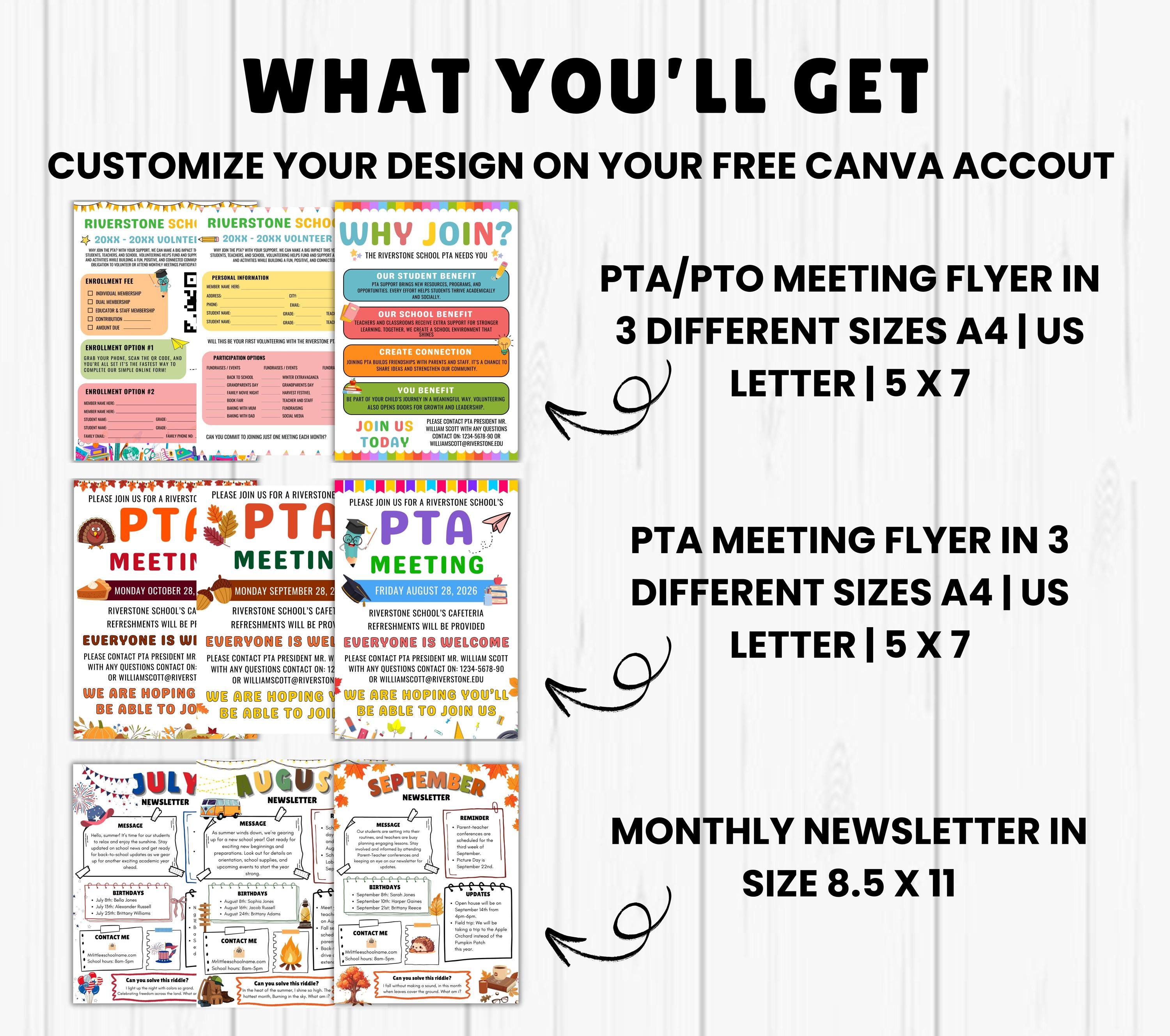 Editable PTO PTA Flyer Bundle, School Newsletter Templates (canva) - Etsy