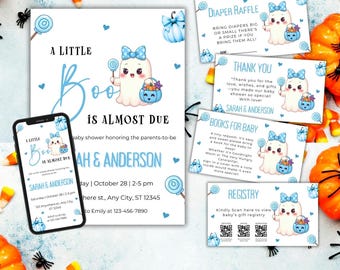 Bewerkbaar Een klein boe-geroep is bijna klaar Uitnodiging, Halloween-babyshoweruitnodiging, Spooky Ghost, Halloween-uitnodiging, herfstbabyshowersjabloon