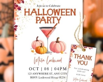 Halloween Pink Birthday invite, Editable Adult Halloween Party Invitation, Girls Night Out Adult Party Invitation, Glam Halloween invite