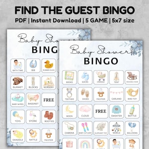 Baby Shower Bingo Game, Unique Prefilled Baby Bingo Game Cards, Baby Gift Bingo Cards, Floral Baby Shower Bingo Game, Minimalist Baby Bingo