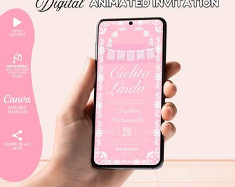 Editable Cielito Lindo Baby Shower Invite, Cielito Lindo Video Invitation, Papel Picado Invite, Mexican Baby Shower Invite, Pink Talavera