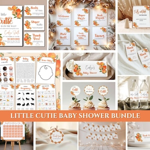 Little Cutie Baby Shower Bundle, bearbeitbare Gender Neutral Baby Shower Template, A Little Cutie ist auf dem Weg Envite, Citrus Baby Shower Invte