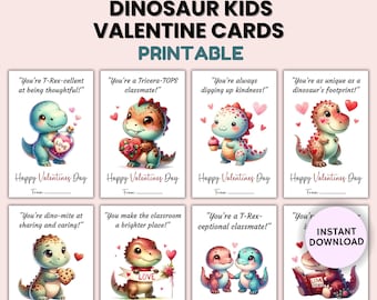 Dinosaur Valentine Cards for Kids Printable, Classroom Valentines Day Card, Kids Valentines, T-Rex Valentine, Valentine cards for kids