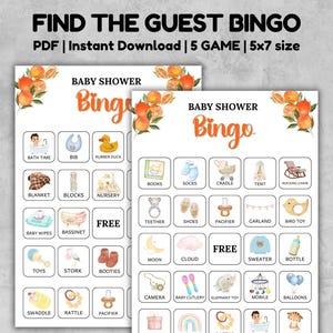 Baby Shower Bingo Game, Unique Prefilled Baby Bingo Game Cards, Baby Gift Bingo Cards, Citrus Baby Shower Bingo Game, Minimalist Baby Bingo