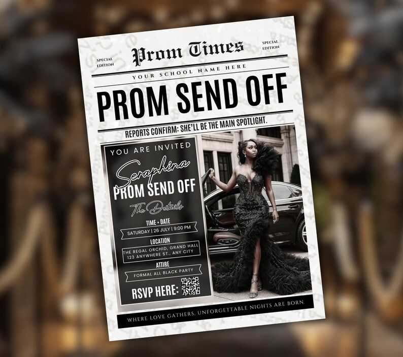 Editable Prom Send off Flyer Newspaper Template, DIY Graduation ...