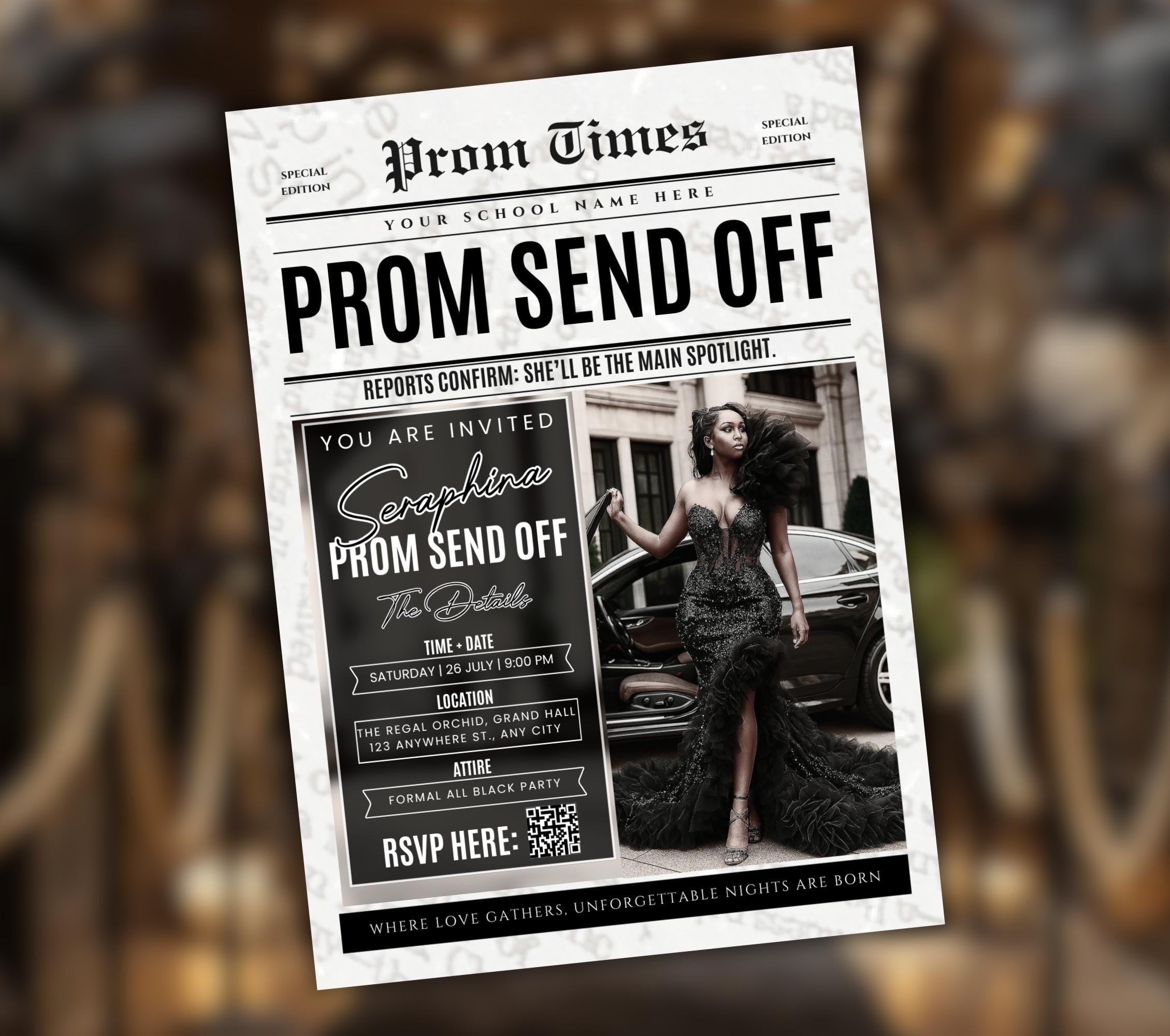 Editable Prom Send off Flyer Newspaper Template, DIY Graduation ...