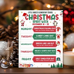 Holiday School Spirit Week Flyer Editable, winter spirit week, December Itinerary, Xmas PTA, Spirit week planner, Christmas Newsletter