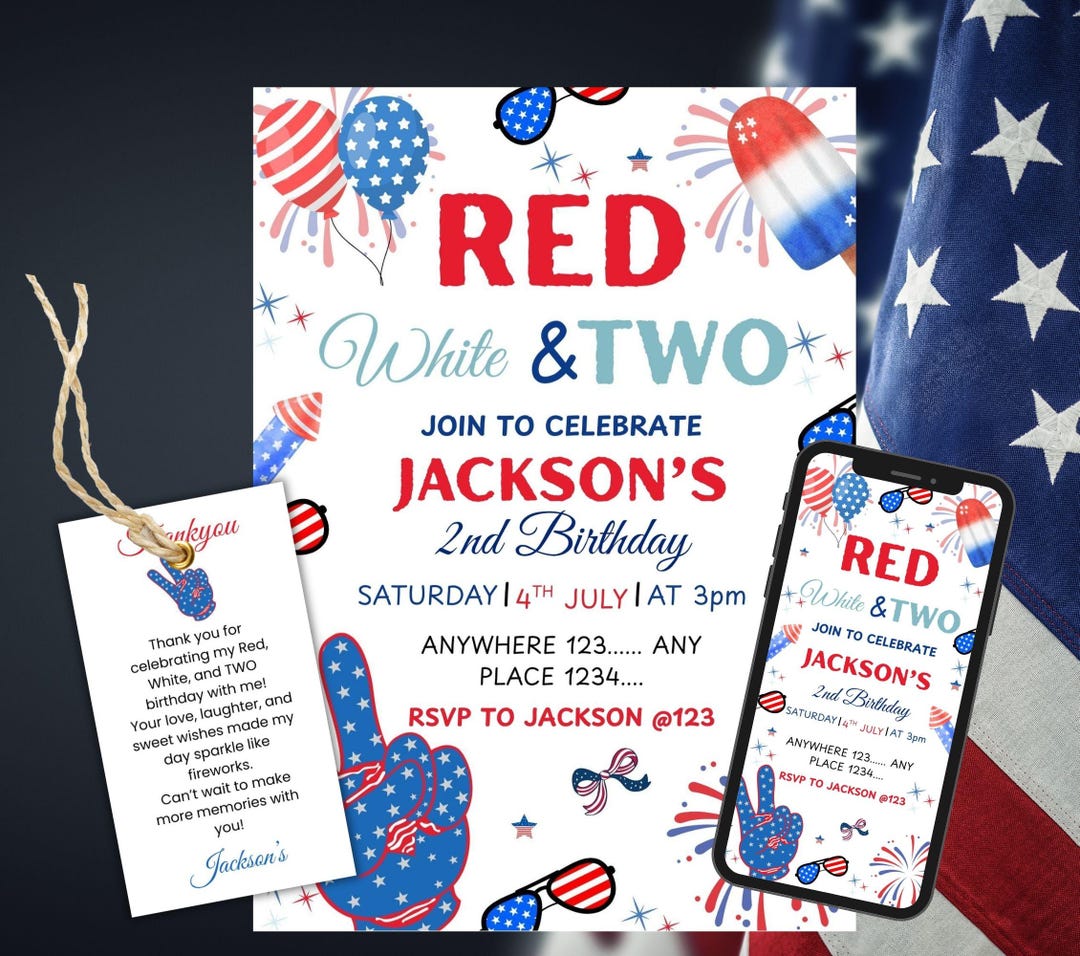 Red White and Two Invitation, 4th of July Invite, Second Birthday ...