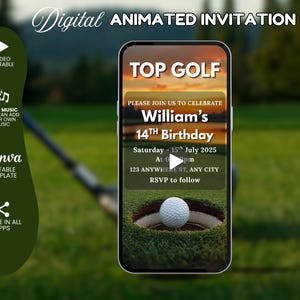 Digital Top Golf Birthday Invitation Template, Animated Golf Party Video Evite, Editable Golf-Themed Birthday Invite, Boys Par-Tee Flyer