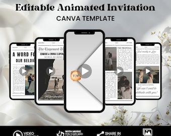 Plantilla de video para periódico de boda fugaz, anuncio de boda fugaz, plantilla única para periódico de dama de honor, programa de boda animado