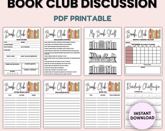 Book Club Discussion Bundle, Printable Book Club Kit, Bookclub Host Idea, My Bookshelf Review, Book challenge, Digital Reading Journal