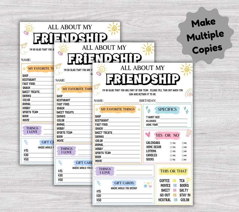 Friendship Questionnaire.pdf Printable Getting to Know You Friendship Survey, Favorite List Survey ...