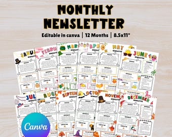 12 Months Newsletter Template Bundle, Back to school, Weekly Classroom Newsletter, Monthly Newsletter, Teacher Notes, Preschool Newsletter
