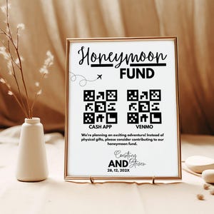 Honeyfund Sign Modificabile, Segno del codice QR del fondo per la luna di miele, Segno del codice QR dei fiori selvatici di montagna, Segno del matrimonio moderno, Segno del matrimonio Canva