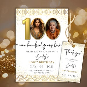 100 Years Loved Birthday Invitation, Editable 100th Birthday Invitation With PhotoTemplate, Printable 100 Invitations, Cheers To 100 Evite