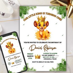 Editable Lion King Birthday Invitation Template, Lion King Kids Party Invite Little King Birthday Party Invitation, Jungle Wild Animal