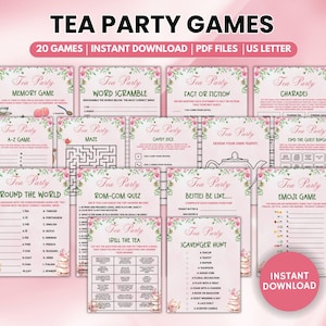 Tea Party Games Bundle, Tea Party Game, Tea Party Game Ideas, Tea Party Activities Adults Teens Kids Tea Party Trivia, Party Games Printable