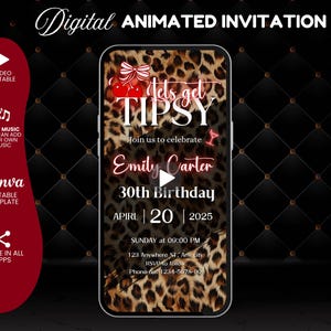 Animated Neon Red Cherry Girls Night Invite, Editable Pink Leopard Birthday Invitation, Jungle Lets get Tipsy Birthday Party Invite