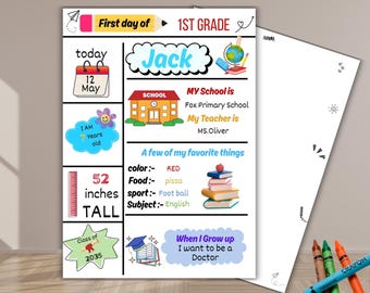 Editable Back to School Sign Template, First Day of School Sign Printable, First Day or Last Day, Personalized Boy or Girl Signs
