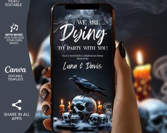 Digital Skulls and Crows Halloween Party Video Invitation Template, Editable  Halloween spooktacular Adults Halloween Costume party Invite